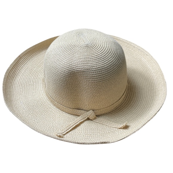 Talbots Straw Sun Hat Wide Upturned Brim Tan Natural Beige Ribbon Headband - Picture 1 of 6
